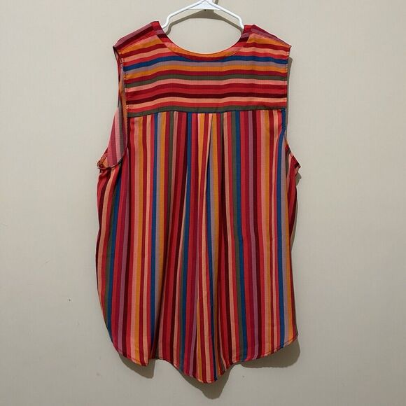 Torrid Multicolor Sleeveless Harper Blouse Size 4 4X Summer Rainbow Stripes - Picture 5 of 8